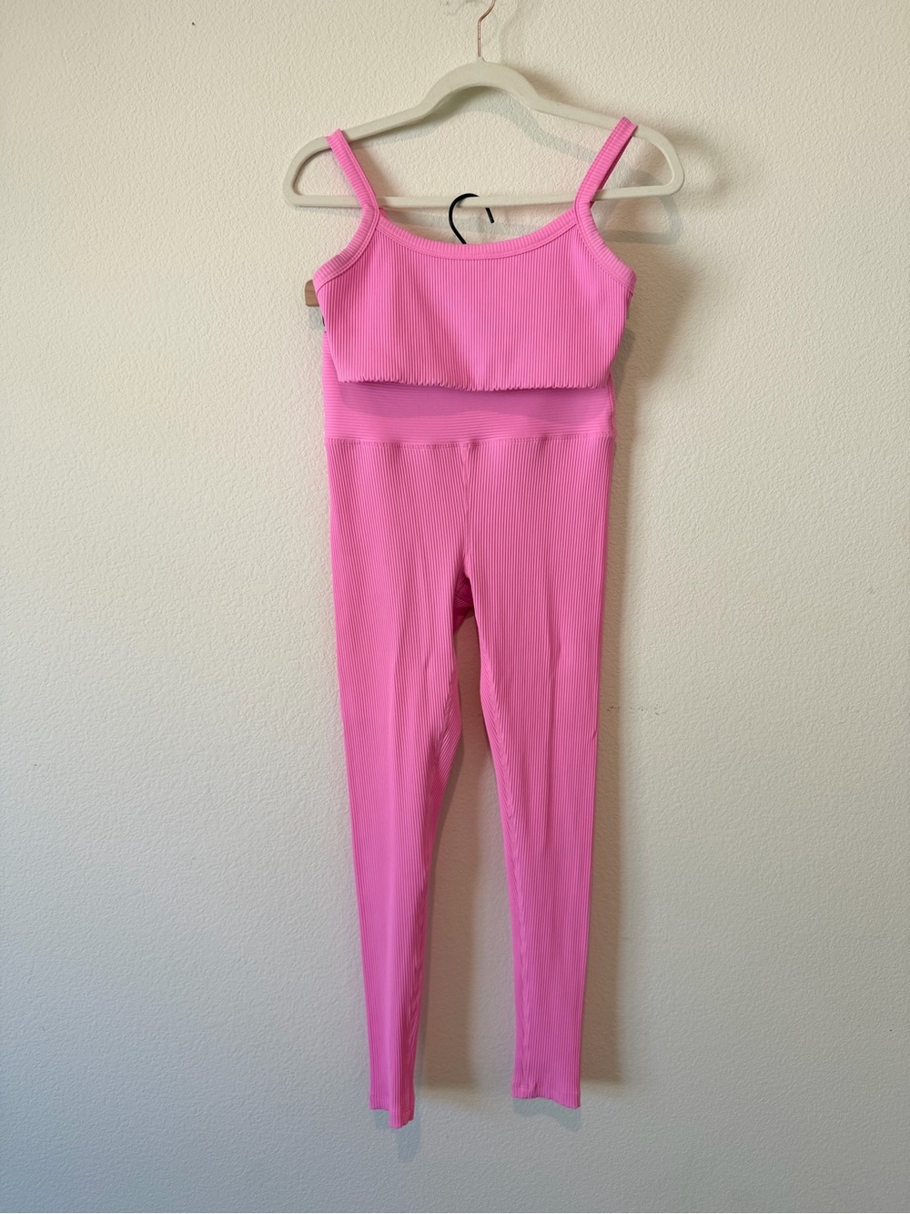 Pink Ribbed Two-Piece Year of Ours Active Set - Crop Tank & High-Waist Leggings